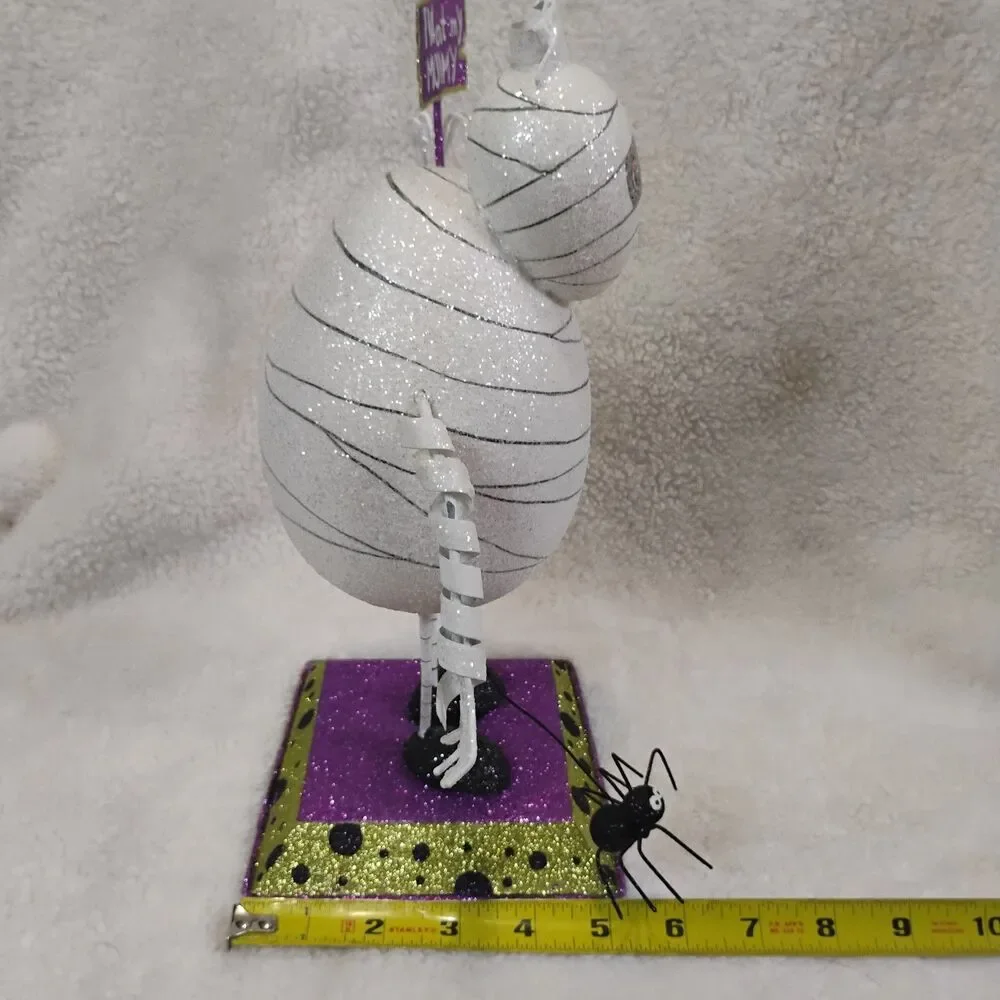 Pier 1 Imports HTF Glitter Mummy Figurine I Want My Mummy Sign Spider Halloween